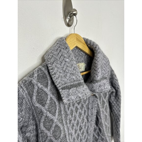 Aran Sweater Market Women M Gray Cable Knit Mock Neck Nordic Cardigan Ireland - Picture 5 of 7